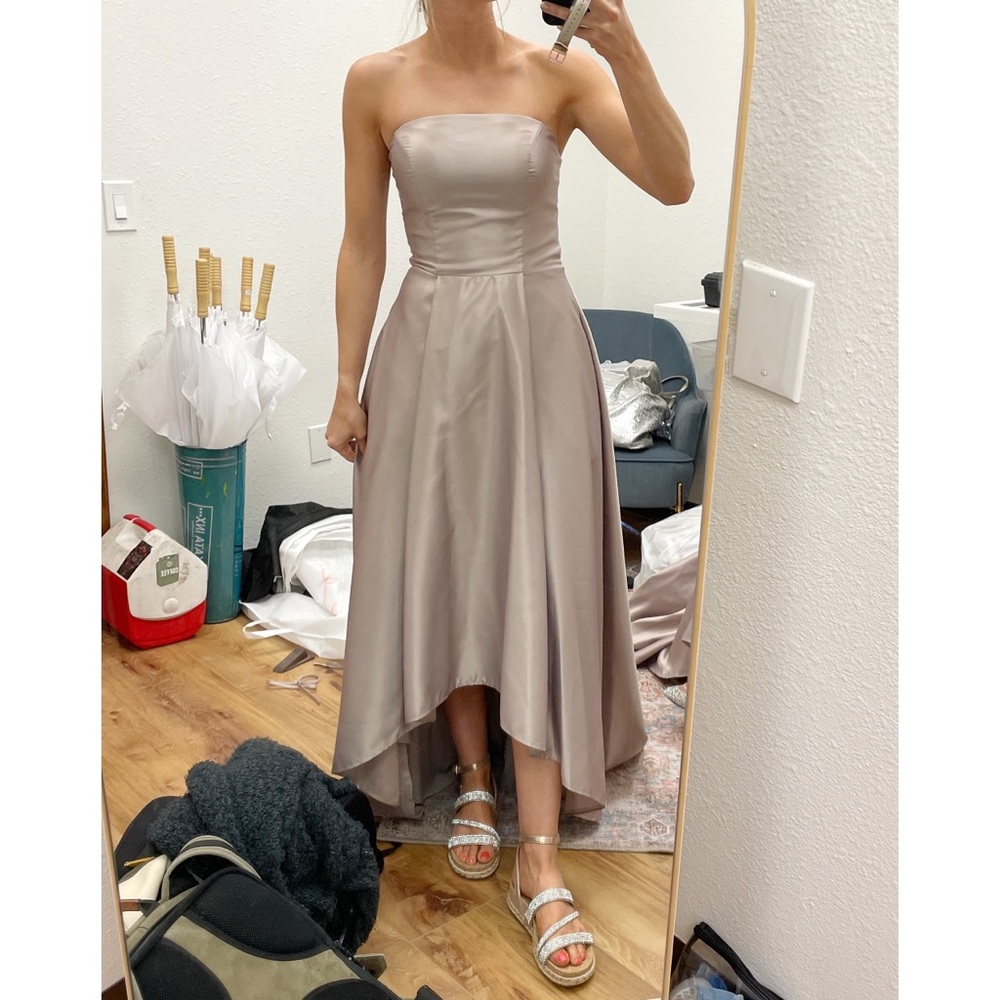 Modern Satin Dress with High Low Hemline
